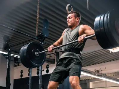 Gewichtheberschuhe im Einsatz: Athlet hebt die Langhantel im Hyrox & CrossFit Gym Aorta Berlin